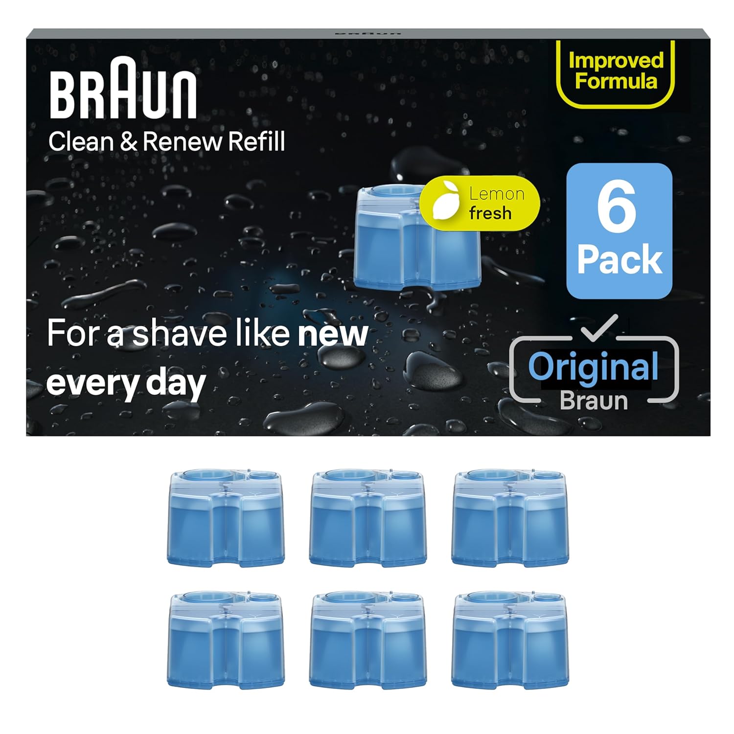 Cartuchos de Refil Braun Clean & Renew CCR, Solução de Limpeza de Reposição para Barbeador com Sistema de Limpeza Clean&Charge, Pacote com 6 unidades
